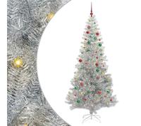 vidaXL Christmas Tree with 300 LEDs with Stand Silver 210 cm PET, Living Room, Modern Pre-Lit Christmas Tree, Cone-Shaped USB Decor, LED Lights, Festive Indoor Decoration, Holiday Ornament