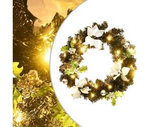 vidaXL Christmas Wreath Christmas Garland with LED Lights Xmas Decor Black PVC