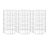 vidaXL Circular Gabion Raised Beds, Galvanised Steel Garden Planters, Rustproof & Weather-Resistant, Stable Construction with Mesh Size 10x5cm, Set of 3