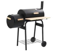 vidaXL Classic Black Steel Framed Charcoal BBQ Offset Smoker with Thermometer - Versatile Grill for Outdoor Parties and Gatherings