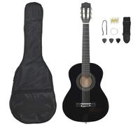 vidaXL Classical Beginner Guitar Set: Black 34" Nylon String Acoustic Guitar, Guitar Bag, Strap, Picks, Pitch pipe and Guitar Strings included