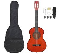 vidaXL Classical Guitar | Beginner Set 1/2 Size 34" | Dark Wood Solid Basswood with Bag, Strap, Picks, Pitch Pipe & String Set