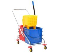 vidaXL Cleaning Trolley - Polypropylene and Chromed Steel with Wringer, Double-Bucket System and Wheels - Mid-sized with 25L Capacity Buckets
