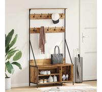 vidaXL 2 Shelf Old Wood Clothes Rack with Hanging Hooks