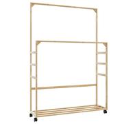 vidaXL Clothes Rack with Shelves and Wheels 90x35x155 cm Bamboo coat rack
