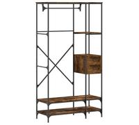 vidaXL Clothes Rack with Shelves Coat Stand Smoked Oak Engineered Wood | Durable Metal Frame | Ample Storage for Organizing Clothes, Bags, Shoes | Stylish & Compact Design | 97x40x180 cm