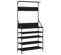 Clothes Rack Black 90x34x184cm Engineered Wood & Metal with Shoe Shelf Organizer