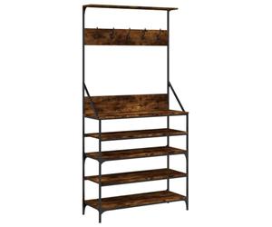 vidaXL Clothes Rack with Shoe Storage - Smoked Oak Finished Free Standing Coat Rack for Compact Space - Engineered Wood & Metal