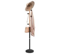 vidaXL Coat Stand Rack - Freestanding Clothes Hanger with 6 Hooks, Black Powder-coated Iron & Beech Wood, Stable Cement Base
