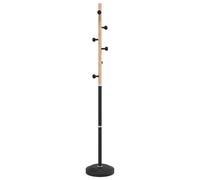 vidaXL Coat Stand Rack - Freestanding Clothes Hanger with 6 Hooks, Black Powder-coated Iron & Beech Wood, Stable Cement Base