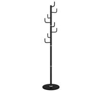vidaXL Black Iron Coat Stand Rack - Freestanding Clothes Hanger with Marble Base, Modern Storage Hooks for Hallway/Living Room
