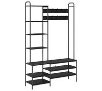 vidaXL Coat Stand with Shoe Bench Black Oak Effect Bedroom Clothes Rack with Shelves & Hooks Clothes Rail Rustic Industrial Design Space Saving Organiser Adjustable Feet