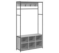 vidaXL Coat Stand with Shoe Bench Sonoma Grey 100 x 32 x 180.5 cm, Bedroom, Living Room, Hallway, Rustic Industrial Coat Stand, Practical Storage, Space Saving