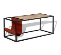 vidaXL Coffee Couch End Side Accent Table with Genuine Leather Magazine Holder v