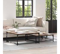 Coffee Table Set Old Wood 80x80x35cm Engineered Wood Steel Legs Nesting Modern