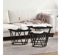 Coffee Table 3 pcs Black Oak Engineered Wood and Steel