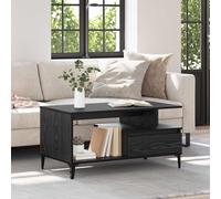 Coffee Table Black Oak 90x49x45cm Engineered Wood Drawer & Shelf Storage Modern