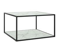 vidaXL Coffee Table Black with White Marble Glass 90x90x50 cm