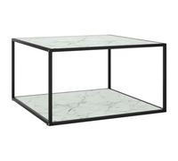 Tea Table Black with White Marble Glass 90x90x50 cm