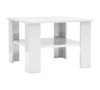 vidaXL Coffee Table, Engineered Wood, High Gloss White, Solid Tabletop with Additional Shelf, simple Assembly, 60x60x42 cm Ideal for Living Room or