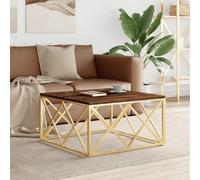 vidaXL Coffee Table Side Table Gold Stainless Steel and Solid Wood Reclaimed
