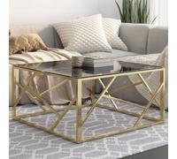 vidaXL Coffee Table Gold Stainless Steel and Tempered Glass