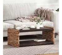 Coffee table Solid mahogany wood Natural 89x45x35cm Rectangular w/ rattan shelf
