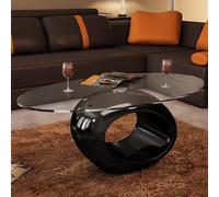 vidaXL Coffee Table Round Black High Gloss Glass Top Couch Side Tea Stand