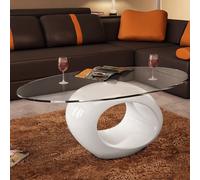 vidaXL Coffee Table Round White High Gloss Glass Top Couch Side Tea Stand