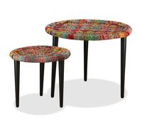 vidaXL Coffee Table Set 2 Piece Chindi Weave Details Multicolour Plant Stand