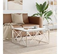 vidaXL Coffee Table Side Table End Table Silver Stainless Steel and Glass