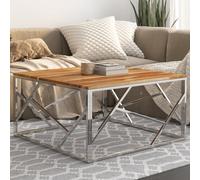 vidaXL Coffee Table Silver Stainless Steel and Solid Wood Acacia