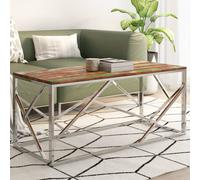 (silver, solid reclaimed wood) vidaXL Coffee Table End Table Sofa Table Stainless Steel and Tempered Glass