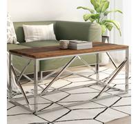 vidaXL Coffee Table Silver Stainless Steel and Solid Sleeper Wood