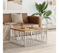 vidaXL Coffee Table Side Table Silver Stainless Steel and Solid Wood Reclaimed