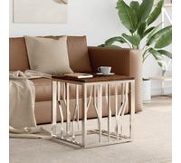 vidaXL Coffee Table Side Table Silver Stainless Steel and Solid Wood Reclaimed