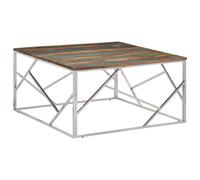 vidaXL Coffee Table Silver Stainless Steel and Solid Wood Reclaimed
