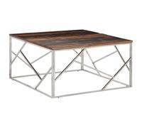 vidaXL Coffee Table Silver Stainless Steel and Solid Wood Sleeper