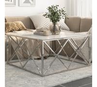 vidaXL Coffee Table Silver Stainless Steel and Tempered Glass