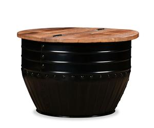 vidaXL Coffee Table Solid Reclaimed Wood Black Barrel Shape
