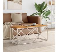 vidaXL Coffee Table End Table Side Table Stainless Steel and Solid Wood Acacia
