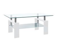 vidaXL Coffee Table White and Transparent Tempered Glass Living Room Furniture