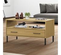 (brown) vidaXL Solid Wood Coffee Table with Metal Legs OSLO Couch Table Multi Colours