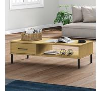 (brown) vidaXL Solid Wood Pine Coffee Table with Metal Legs OSLO Desk Multi Colours