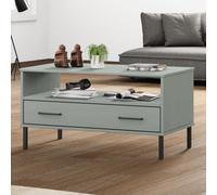 vidaXL Coffee Table with Metal Legs Grey 85x50x45 cm Solid Wood OSLO