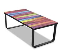 New Modern Indoor Coffee Table Tempered Glass 5mm Rainbow Printing Metal Frame