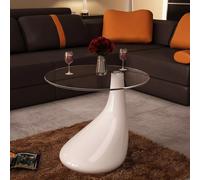 vidaXL Coffee Table with Round Glass Top High Gloss White Telephone Stand