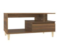 vidaXL Coffee Table with Storage, Scandinavian Style Engineered Wood Brown Oak, Spacious Sofa Table with Drawer, Solid Eucalyptus Wood Legs, 90x49x45 cm - for Living Room