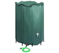 vidaXL Collapsible Rain Water Tank with Spigot, Large 1350L Capacity, Durable PVC and Anti-Corrosion Mesh Material, Includes Filter, Ideal for Garden Watering - Green