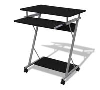 Compact Computer Desk Black 60x40cm Particle Board Top Steel Frame, Mobile Slim